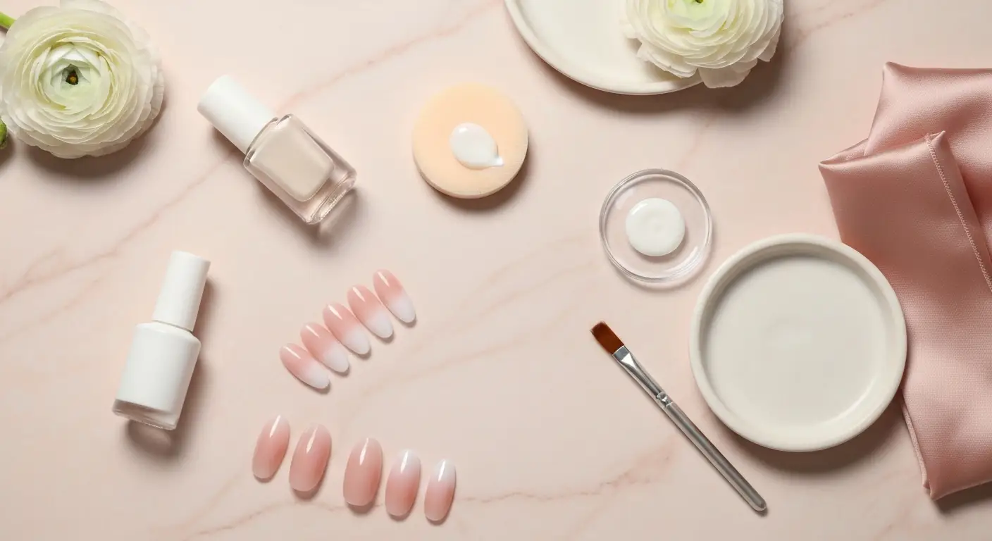 Akcesoria do manicure baby boomer z wzornikami paznokci w różowo-białym ombre