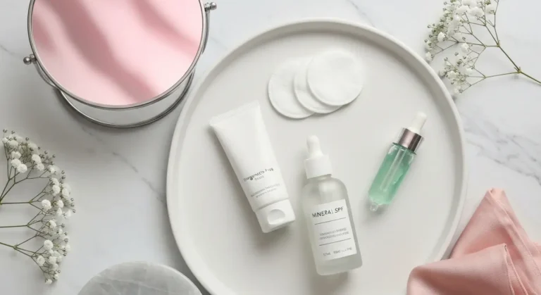Łagodna pielęgnacja cery naczynkowej z serum, kremem SPF i delikatnymi akcesoriami