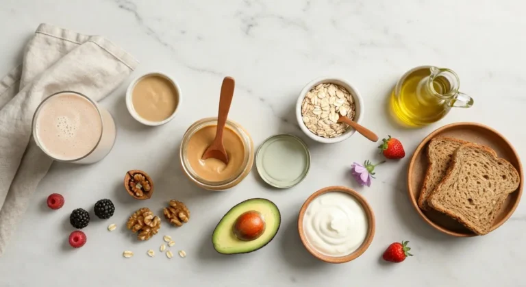 Zdrowe produkty zwiększające kaloryczność diety - smoothie, masło orzechowe, tahini i oliwa